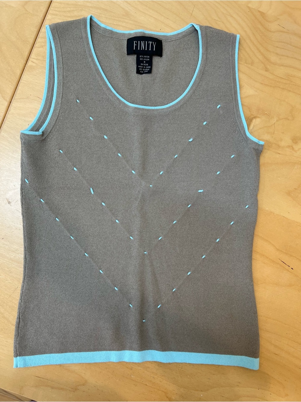 Finity Taupe Knit Sleeveless Top with Aqua Trim